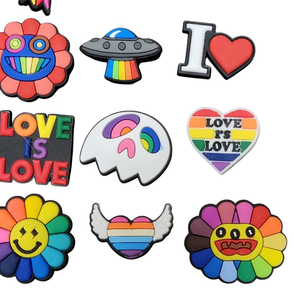 LGBTGIA+ Shoe Charms Lot of 20 Pride‎ Rainbow Heart Happy Face Peace Sign Bundle - Picture 5 of 5